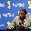 ORLANDO, FL - JUNE 14:  Dwight Howard #12 of the Orlando Magic looks on during the post game news conference after losing to the Los Angeles Lakers 99-86 in Game Five of the 2009 NBA Finals on June 14, 2009 at Amway Arena in Orlando, Florida.  NOTE TO USE