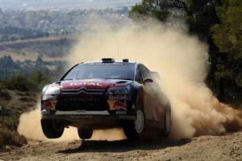 LOUTRAKI, GREECE - JUNE 12:  Sebastien Loeb of France and Daniel Elena of Monaco in action in the Citroen C4 Total during Leg 1 of the WRC Acropolis Rally of Greece on June 12, 2009 in Loutraki, Greece  (Photo by Massimo Bettiol/Getty Images)