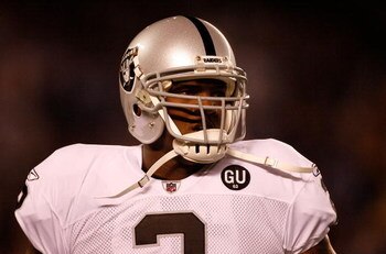 SAN DIEGO - DECEMBER 04:  Quarterback JaMarcus Russell #2 of the Oakland Raiders looks on during the NFL Game against the San Diego Chargers on December 4, 2008 at Qualcomm Stadium in San Diego, California.  (Photo by Harry How/Getty Images)