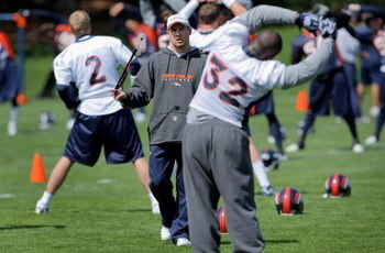 ENGLEWOOD, CO - MAY 03:  Head coach Josh McDaniels of the Denver Broncos chats with running back LaMont Jordan #32 during minicamp at the Broncos training facility on May 3, 2009 in Englewood, Colorado.  (Photo by Doug Pensinger/Getty Images)