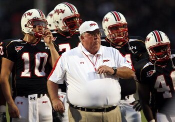 COLLEGE PARK, MD - SEPTEMBER 13:  Head coach Ralph Friedgen of the Maryland Terrapins watches player warm-ups prior to the game against the West Virginia Mountaineers on September 13, 2007 at Byrd Stadium in College Park, Maryland.  (Photo by Jamie Squire
