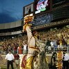 TALLAHASSEE, FL - SEPTEMBER 05:  FSU mascot Chief Osceola and his horse Renegade of the Florida State Seminoles pumps up the crowd to start the game against the Miami Hurricanes at Doak Campbell Stadium on September 5, 2005 in Tallahassee, Florida.  (Phot
