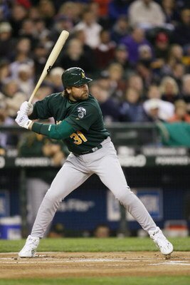 SEATTLE - APRIL 3:  Mike Piazza #31 of the Oakland Athletics bats against the Seattle Mariners on April 3, 2007 at Safeco Field in Seattle, Washington. The Mariners defeated the A's 8-4. (Photo by Otto Greule Jr/Getty Images)