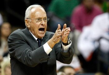 CHARLOTTE, NC - MARCH 31:  Head coach Larry Brown of the Charlotte Bobcats yells to his team during their game against the Los Angeles Lakers at Time Warner Cable Arena on March 31, 2009 in Charlotte, North Carolina.  NOTE TO USER: User expressly acknowle