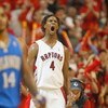 TORONTO, ON - APRIL 26:  Chris Bosh #4 of the Toronto Raptors jubilates after hitting a 3 ball against the Orlando Magic in Game Four of the Eastern Conference Quarterfinals at the Air Canada Centre April 26, 2008 in Toronto, Ontario. The Magic defeated t