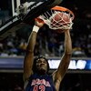 WASHINGTON - MARCH 20:  Jordan Hill #43 of the Arizona Wildcats dunks the ball against the West Virginia Mountaineers during the first round of the West Regional as part of the 2008 NCAA Men's Basketball Tournament at the Verizon Center on March 20, 2008 