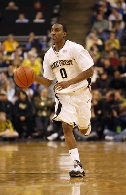 WINSTON-SALEM, NC - FEBRUARY 18:  Jeff Teague #0 of the Wake Forest Demon Deacons dribbles the ball upcourt during their game against the Georgia Tech Yellow Jackets at Lawrence Joel Coliseum on February 18, 2009 in Winston-Salem, North Carolina. The Demo