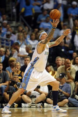 DENVER - MAY 29:  Chris Andersen #11 of the Denver Nuggets goes up for the ball in Game Six of the Western Conference Finals during the 2009 NBA Playoffs against the Los Angeles Lakers at Pepsi Center on May 29, 2009 in Denver, Colorado. NOTE TO USER: Use