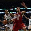 BOSTON - JANUARY 14:  Ray Allen #20 of the Boston Celtics tries to get to the net as Brook Lopez #11 of the New Jersey Nets defends at TD Banknorth Garden January 14, 2009 in Boston, Massachusetts.  NOTE TO USER: User expressly acknowledges and agrees tha