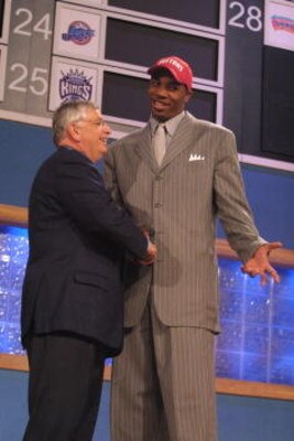 27 Jun 2001:  Rodney White of George Washington High School in Denver, Colorado is greeted by NBA Commisioner Davd Stern after being picked ninth in the NBA Draft by the Detroit Pistons at the Theatre in Madison Square Garden in New York City. Mandatory C