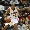 ATLANTA - MAY 03:  Al Horford #15 of the Atlanta Hawks backs down Joel Anthony #50 of the Miami Heat during Game Seven of the Eastern Conference Quarterfinals at Philips Arena on May 3, 2009 in Atlanta, Georgia. The Hawks defeated the Heat 91-78. NOTE TO 