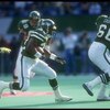 3 Nov 1991:  Running back Blair Thomas of the New York Jets moves the ball during a game against the Green Bay Packers at Giants Stadium in East Rutherford, New Jersey.  The Jets won the game, 19-16. Mandatory Credit: Rick Stewart  /Allsport