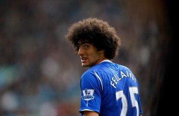BIRMINGHAM, ENGLAND - APRIL 12:  Everton forward Marouane Fellaini looks on during the Premier League  match between Aston Villa and Everton at Villa Park on April 12, 2009 in Birmingham, England.  (Photo by Stu Forster/Getty Images)