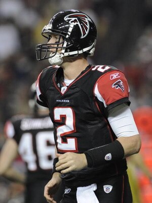 ATLANTA - DECEMBER 14: Quarterback Matt Ryan #2 of the Atlanta Falcons watches play against the Tampa Bay Buccaneers  at the Georgia Dome on December 14, 2008 in Atlanta, Georgia.  (Photo by Al Messerschmidt/Getty Images) 