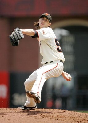 SAN FRANCISCO - JUNE 17:  Tim Lincecum #55 of the San Francisco Giants pitches against the Los Angeles Angels of Anaheim at AT&T Park on June 17, 2009 in San Francisco, California.  (Photo by Ezra Shaw/Getty Images)