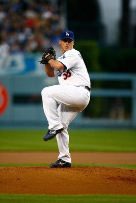 LOS ANGELES, CA - JUNE 09:  Chad Billingsley #58 of the Los Angeles Dodgers throws a pitch against the San Diego Padres at Dodger Stadium on June 9, 2009 in Los Angeles, California.  (Photo by Jeff Gross/Getty Images)