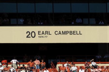 AUSTIN, TX - OCTOBER 25: The name and number of former player, Earl Campbell in the stands of the north endzone during play between the Oklahoma State Cowboys and the Texas Longhorns at Texas Memorial Stadium on October 25, 2008 in Austin, Texas.  (Photo 