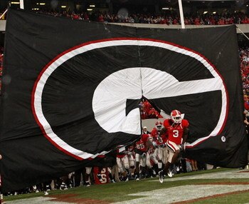 ATHENS, GA - NOVEMBER 29:  Bryan Evans #3 of the Georgia Bulldogs leads the team onto the field during pre-game festivities before the game against the Georgia Tech Yellow Jackets at Sanford Stadium on November 29, 2008 in Athens, Georgia.  The Yellow Jac