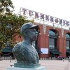 ATLANTA - APRIL 10: A bust of Hall of Famer Hank Aaron greets fans in a plaza outside Turner Field as the Atlanta Braves play against the Washington Nationals in a home opener April 10, 2009 in Atlanta, Georgia.  (Photo by Al Messerschmidt/Getty Images)