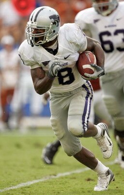 AUSTIN, TX - SEPTEMBER 29:  James Johnson #8 of the Kansas State Wildcats carries the ball during the game against the Texas Longhorns on September 29, 2007 at Darrell K Royal-Texas Memorial Stadium in Austin, Texas.  Kansas State won 41-21.  (Photo by Br