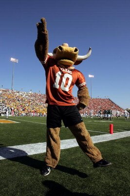 WACO, TX - NOVEMBER 5:  The Texas Longhorns mascot celebrates in the game with the Baylor Bears on November 5, 2005 at Floyd Casey Stadium in Waco, Texas. Texas defeated Baylor 62-0.  (Photo by Stephen Dunn /Getty Images)