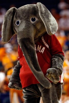 TAMPA, FL - MARCH 13:  The mascot of the Alabama Crimson Tide cheers during the game against the Tennessee Volunteers during the quaterfinal round of the SEC Men's Basketball Tournament on March 13, 2009 at The St. Pete Times Forum in Tampa, Florida.  (Ph