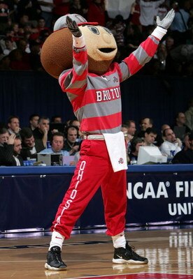 DAYTON, OH - MARCH 17:  Brutus, the mascot for the Ohio State Buckeyes, cheers during their game against Davidson in First Round of the 2006 NCAA Men's Basketball Tournament at the University of Dayton Arena March 17, 2006 in Dayton, Ohio.   (Photo by And
