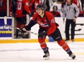 OSHAWA, ON - JANUARY 14:  Scott Glennie #15 of Team Orr skates in the 2009 Home Hardware CHL/NHL Top Prospects Game against Team Cherry on Wednesday January 14, 2009 at the General Motors Centre in Oshawa, Ontario. Team Orr defeated Team Cherry 6-1. (Phot