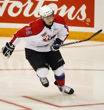 OSHAWA, ON - JANUARY 14:  Zack Kassian #14 of Team Cherry skates in the 2009 Home Hardware CHL/NHL Top Prospects Game against Team Orr on Wednesday January 14, 2009 at the General Motors Centre in Oshawa, Ontario. Team Orr defeated Team Cherry 6-1. (Photo