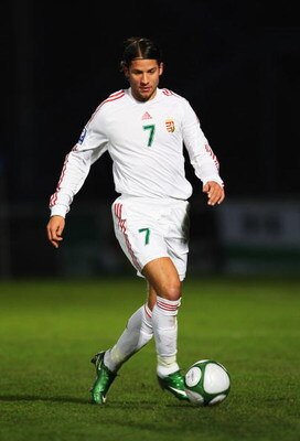 BELFAST, UNITED KINGDOM - NOVEMBER 19:  Peter Halmosi of Hungary runs with the ball during the International Friendly between Northern Ireland and Hungary at Windsor Park on November 19, 2008 in Belfast, United Kingdom.  (Photo by Bryn Lennon/Getty Images