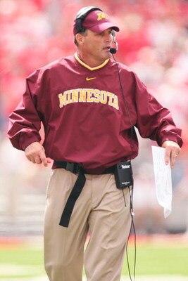 COLUMBUS, OH - SEPTEMBER 27: Minnesota Golden Gophers head coach Tim Brewster watches his team in action against the Ohio State Buckeyes on September 27, 2008 at Ohio Stadium in Columbus, Ohio.  (Photo by Jamie Sabau/Getty Images)