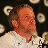 GREEN BAY, WI - MARCH 06: Quarterback Brett Favre of the Green Bay Packers tries to control his emotions at his retirement press conference on March 6, 2008 at Lambeau Field in Green Bay, Wisconsin. (Photo by Jonathan Daniel/Getty Images)