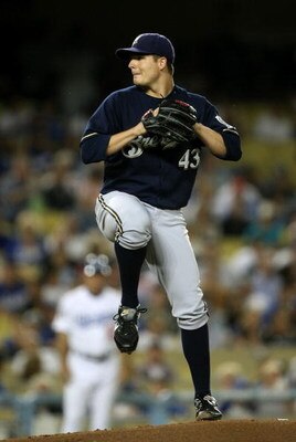 LOS ANGELES, CA - AUGUST 15: Manny Parra #43 of the Milwaukee Brewers throws a pitch against the Los Angeles Dodgers on August 15, 2008 at Dodger Stadium in Los Angeles, California. (Photo by Stephen Dunn/Getty Images)