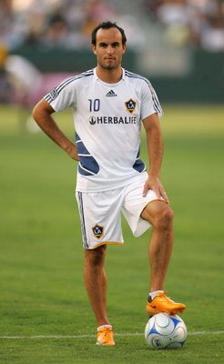 CARSON, CA - JULY 04:  Landon Donovan #10 of the Los Angeles Galaxy looks on during warm-up prior to their MLS match against the New England Revolution at the Home Depot Center on July 4, 2008 in Carson, California. The Revolution defeated the Galaxy 2-1.