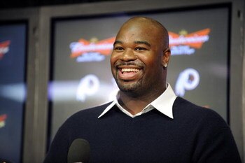 ASHBURN, VA - FEBRUARY 27:  Albert Haynesworth attends a press conference after signing a 7-year contract worth approximately $100 million with the Washington Redskins on February 27, 2009 at Redskins Park in Ashburn, Virginia.  (Photo by Mitchell Layton/