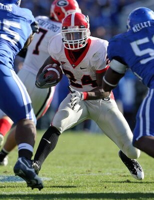 LEXINGTON, KY - NOVEMBER 08: Knowshon Moreno #24 of the Georgia Bulldogs runs with the ball during the game against the Kentucky Wildcats at the Commonwealth Stadium on November 8, 2008 in Lexington, Kentucky. (Photo by Andy Lyons/Getty Images)