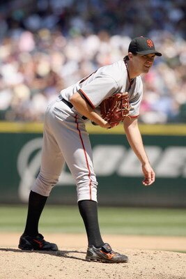 SEATTLE  - MAY 24:  Barry Zito #75 of the San Francisco Giants lines up the pitch during the game against the Seattle Mariners on May 24, 2009 at Safeco Field in Seattle, Washington. (Photo by Otto Greule Jr/Getty Images)  