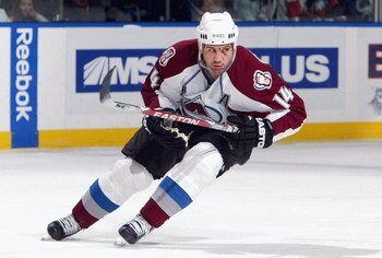 UNIONDALE, NY - MARCH 02:  Ian Laperriere #14 of the Colorado Avalanche skates against the New York Islanders on March 2, 2009 at Nassau Coliseum in Uniondale, New York. The Isles defeated the Avalanche 4-2.  (Photo by Jim McIsaac/Getty Images)