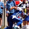 HONOLULU, HI - FEBRUARY 08: Wide receiver Steve Smith #89 of the NFC All-Stars Carolina Panthers gains yardage after catching a pass against the AFC All-Stars in the 2009 NFL Pro Bowl at Aloha Stadium on February 8, 2009 in Honolulu, Hawaii. The NFC defea