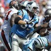 TAMPA, FL - OCTOBER 12: Tackle Jordan Gross #69 of the Carolina Panthers sets to block against the Tampa Bay Buccaneers at Raymond James Stadium on October 12, 2008 in Tampa, Florida.  (Photo by Al Messerschmidt/Getty Images) 