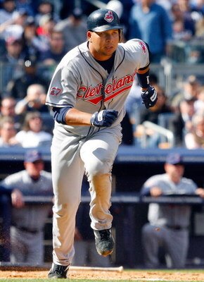 NEW YORK - APRIL 16:  Jhonny Peralta #2 of the Cleveland Indians runs to first base against the New York Yankees during opening day at the new Yankee Stadium on April 16, 2009 in the Bronx borough of New York City. This is the first regular season MLB gam