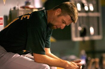 ANAHEIM, CA - JULY 01:  Alan Embree #41 of the Oakland Athletics is upset after the Angels of Anaheim score the winning home run during the interleague game at Angels Stadium on July 1, 2008 in Anaheim, California.  (Photo by Jeff Gross/Getty Images)