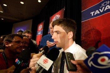 MONTREAL, QC - JUNE 25:  NHL Draft top prospect John Tavares answers questions from the press during the NHL Top Prospects Media Luncheon June 25, 2009 at the Marriott Montreal Chateau Champlain in Montreal, Canada.  (Photo by Jamie Squire/Getty Images)