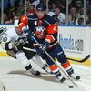 UNIONDALE, NY - MARCH 24: Bryan Berard #4 of the New York Islanders skates against the Pittsburgh Penguins on March 24, 2008 at Nassau Coliseum in Uniondale, New York. The Isles defeated the Pens 4-1. (Photo by Jim McIsaac/Getty Images) 