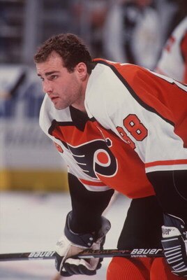 28 Feb 1996:  Forward Eric Lindros of the Philadelphia Flyers in action on the ice during pre game skate around before the Flyers 4-4 tie with the Dallas Stars at Reunion Arena in Dallas, Texas.   Mandatory Credit: Joe Patronite/ALLSPORT