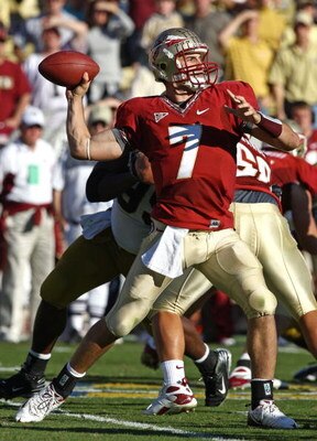 ATLANTA - NOVEMBER 1:  Quarterback Christian Ponder #7 of the Florida State Seminoles throws a pass during the game against the Georgia Tech Yellow Jackets at Bobby Dodd Stadium at Historic Grant Field on November 1, 2008 in Atlanta, Georgia.  Georgia Tec