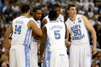 DETROIT - APRIL 06:  The North Carolina Tar Heels huddle up prior to playing against the Michigan State Spartans during the 2009 NCAA Division I Men's Basketball National Championship game at Ford Field on April 6, 2009 in Detroit, Michigan.  (Photo by St
