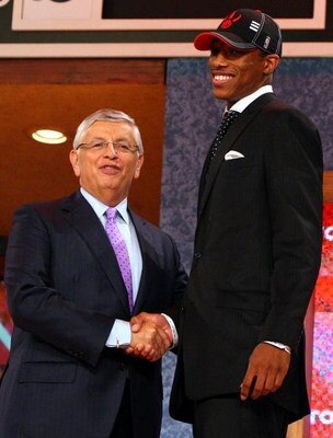 NEW YORK - JUNE 25:   NBA Commissioner David Stern poses for a photograph with the ninth overall draft pick by the Toronto Raptors,  DeMar DeRozan during the 2009 NBA Draft at the Wamu Theatre at Madison Square Garden June 25, 2009 in New York City. NOTE 
