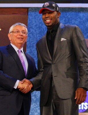 NEW YORK - JUNE 25:  NBA Commissioner David Stern poses for a photograph with the eleventh overall draft pick by the New Jersey Nets,  Terrence Williams during the 2009 NBA Draft at the Wamu Theatre at Madison Square Garden June 25, 2009 in New York City.