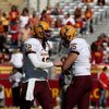 LOS ANGELES, CA - OCTOBER 11: Quarterback Rudy Carpenter #12 of the Arizona State Sun Devils walks off the field after being shaken up as his replacement Danny Sullivan #15 runs on in the game against the USC Trojans on October 11, 2008 at the Los Angeles